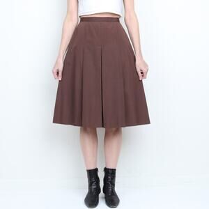 Vintage 1970s Brown Cotton Pleated Midi Skirt